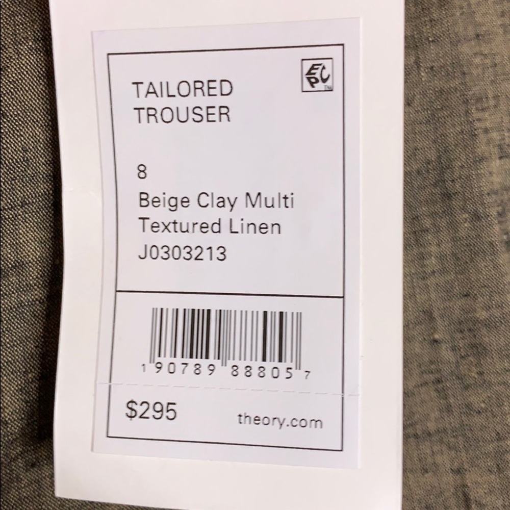 NWT Theory Tailored Trouser textured linen size-8 - Picture 2 of 4